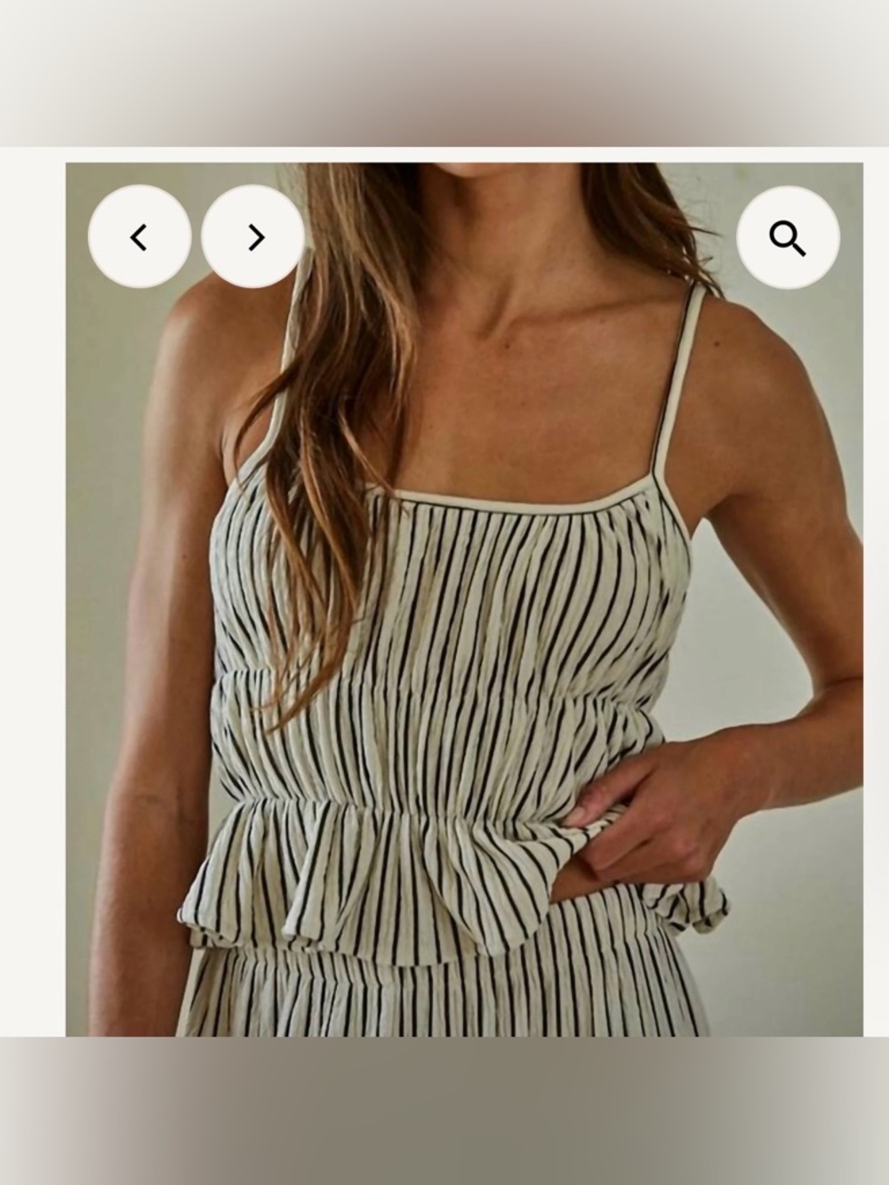 Striped Cream Black Smocked Peplum Cami Top